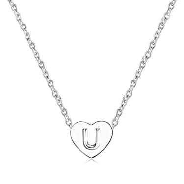 Imagem de BlingNuts Colar de coração com inicial de aço inoxidável, minúsculas letras delicadas, colares gargantilha de coração para mulheres, F, Aço inoxidável, Sem Pedra Preciosa