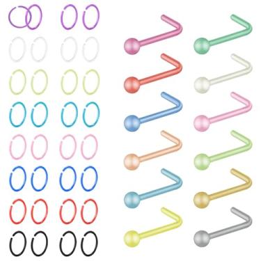 Imagem de KASFREE Piercing de nariz de plástico retentor em forma de L anéis coloridos para cirurgia anel de saca-rolhas 20G para homens e mulheres, Plástico, Sem Pedra Preciosa