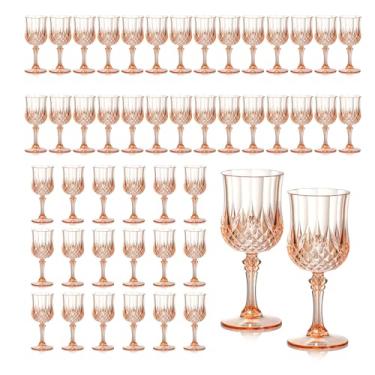 Imagem de XUWAIDSGN Copos de vinho vintage de plástico de 200 ml, copos inquebráveis, copos de água de cristal, copos de água reutilizáveis, taças de champanhe vintage (48, rosa)