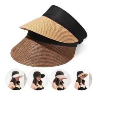Imagem de viseira Chapeu De Praia palha ENTRANCADO COM tiras autocolantes 60029D