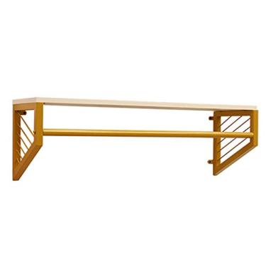 Imagem de CUTPOIY Prateleira de parede flutuante com varão, rack de exibição de roupas douradas, cabideiro de ferro (tamanho: 80 x 28 x 32 cm) (ouro 120 x 28 x 32 cm)