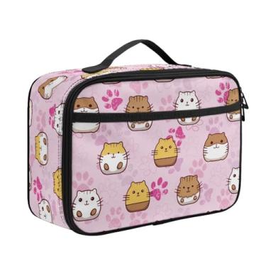 Imagem de Lancheira para meninas, lancheira escolar, macia, reutilizável, isolada, lancheira térmica, kit com patas fofas e gatos, lancheira para meninas, rosa