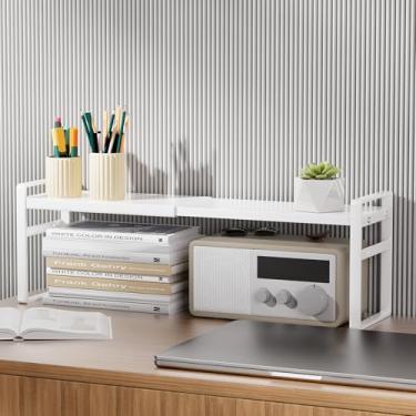 Imagem de WOCHUANGSI Organizador de mesa ajustável branco prateleira estreita rack de armazenamento de escritório mesa de computador estante de mesa prateleira de mesa para materiais de escritório organizadores