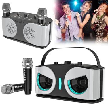 Imagem de Caixa de som Bluetooth Owl com recursos profissionais de karaokê - microfones sem fio duplos, controle por aplicativo, cancelamento de voz, bateria de 2400 mAh, suporte USB/TF, alcance de 10 m, a