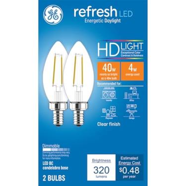 Imagem de GE Lâmpadas LED atualizadas, luzes de vela, 40 watts, lâmpadas B11 decorativas transparentes de luz do dia, base pequena (pacote com 8)