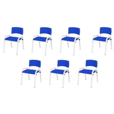 Imagem de Kit 7 Cadeira Iso Infantil Creche, Escola Base Branco Azul - Lauralan 