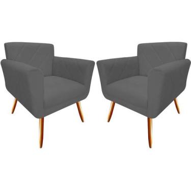Imagem de Kit 2 Poltronas Decorativa Sabrina Suede Cinza Pés Madeira Mz Decor - 