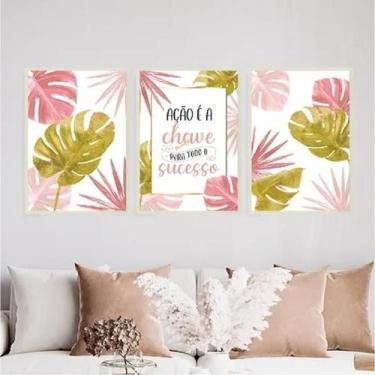 Imagem de Kit 3 Quadros Ação É A Chave O Sucesso 24X18Cm Vidro Preta - Quadros O