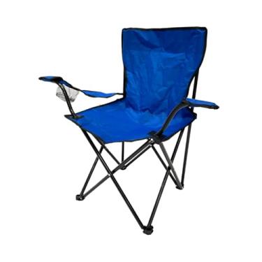 Imagem de Cadeira Azul Camping Pesca Praia Dobrável Porta Copo C/Bolsa Suporta até 150kg