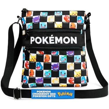 Imagem de Pokemon Bolsa de ombro para crianças, adolescentes, bolsa tiracolo Pikachu, pequena bolsa, presente de anime, Preto/Multi, 10.23x8.66x1.37inch