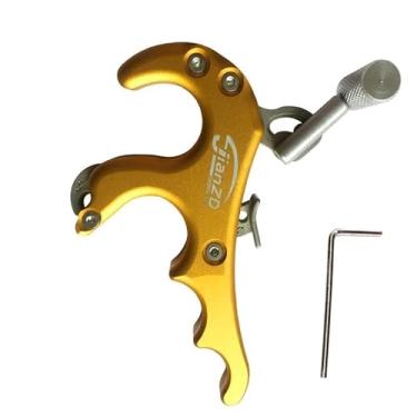 Imagem de JIANZD Auxiliar de liberação de arco composto, liga de alumínio, 4 dedos, gatilho sinapse, martelo de lançamento, assistente de liberação de arremesso, gatilho de pinça de polegar de caça (amarelo)