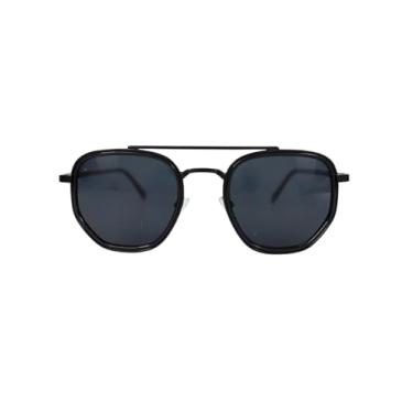 Imagem de Óculos de Sol Hexagonal Modelo Chicago Proteção UV400 em Acetato Italiano Estilo Moderno Unissex Masculino Feminino - Cacife Brand (Preto)