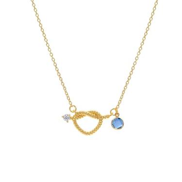 Imagem de NORLSO Colar delicado com pingente de pedra do mês de nascimento para mulheres, colar de nó de coração dourado personalizado, colar de zircônia cúbica para aniversário, amizade, presentes de