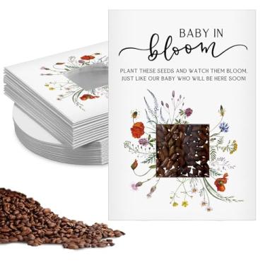Imagem de Fumete Pacote com 50 lembrancinhas de festa de chá de bebê, pacotes de sementes em flor, envelopes kraft com janela transparente, organizador de sementes resselável, bolsa de armazenamento para