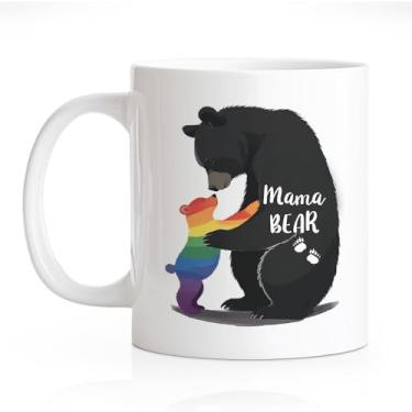 Imagem de RZHV Caneca novidade Mama Bear de 325 ml, caneca de cerâmica familiar engraçada, suporte de amor vintage arco-íris mamãe urso, presentes de orgulho LGBTQ para mãe e mãe, presentes de dia das mães para