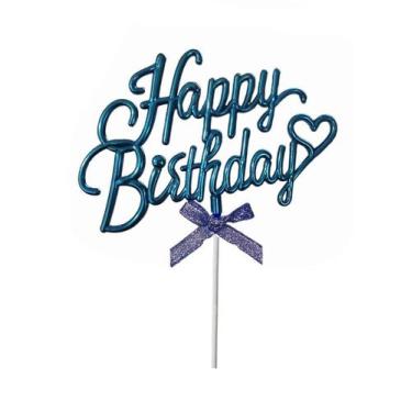 Imagem de Topo de Bolo Happy Birthday Aniversário Topper Metalizado Colorido Fes