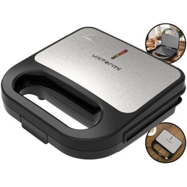 Imagem de Sanduicheira Grill Elétrico Com Alça Grelha Antiaderente Inox Sem Óleo