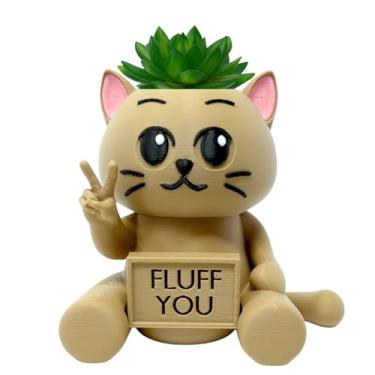 Imagem de Vaso de plantas e suporte de papelaria engraçado para gatos – Organizador de mesa impresso em 3D com sinal de paz, plantador de suculentas, presente multiuso para fãs de gatos, estudantes, professores