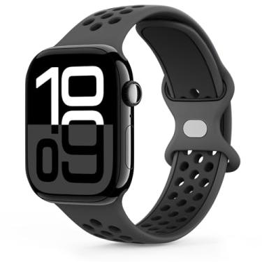 Imagem de AK Pulseiras esportivas masculinas compatíveis com Apple Watch Ultra 2 séries 10, 9, 8, 7, 6, 5, 4, 3, 2 e 1 de 42 mm, 44 mm, 45 mm e 49 mm, SE (44/45/46/49/42 mm (série 3 2 1), preta antracite: