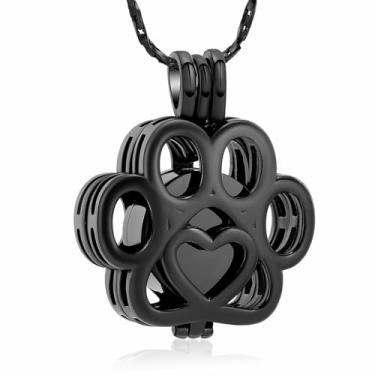 Imagem de Imrsanl Colar de cinzas para animais de estimação, joia de cremação para gato, cão, cinzas, pingente, estampa de pata, urna, colar para mulheres e homens, joia de lembrança para medalhão de memorial,