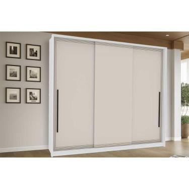 Imagem de Guarda Roupa Casal 3 Portas de Correr e 4 Gavetas Valência Branco/Creme - Politorno