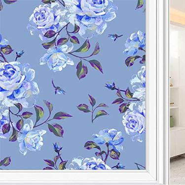 Imagem de Película de janela de privacidade de flores, textura de estilo floral, filme de vidro para sala de estar e escritório em casa, L90 x C 190 cm