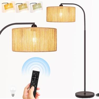 Imagem de Brilvibera Luminária De Chão Estilo Boho Com Lâmpada Regulável, Abajur Ajustável Em Rattan Natural, Rústica Bronze Para Sala Estar, Quarto, Escritório E Aula