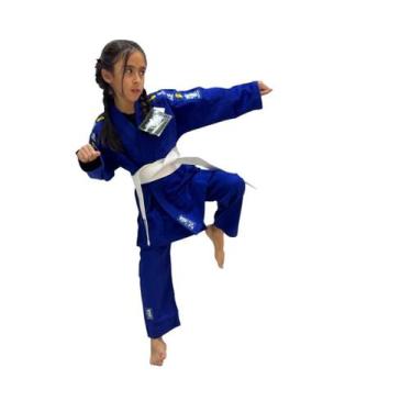 Imagem de Kimono Judô Azul Matsuru 350gm com Faixa Branca adulto infantil, Azul,