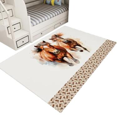 Imagem de Tapete Infantil Estampado 1,00 x 1,35 Decorativo Antiderrapante (Cavalos)
