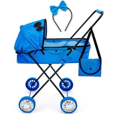 Imagem de Carrinho de Boneca Veneza Sag Toys Bebe Reborn bolsa e tiara, Azul