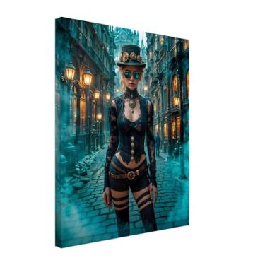 Imagem de PUREVACY Decoração Steampunk para casa. Arte de parede em tela azul legal para sala de estar, quarto. Decoração de parede moderna. Orientação de trabalho de arte sem moldura Tamanho vertical 40 x 50