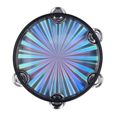 Imagem de Radiante pandeiro mão percussão instrumento reflexivo claro nítido som duplo linha sino tambor para festas aulas de música e acampamento ao ar livre vidoeiro madeira metal plástico (8 polegadas)