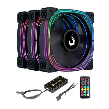 Imagem de Kit 3 fans gamer rise mode aura pro black 6p argb 5v 120mm - rm-aub-02