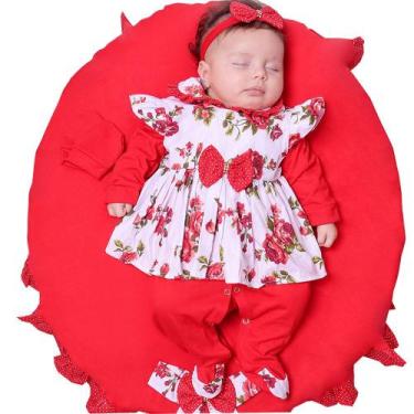 Imagem de Saída de Maternidade Menina Aconchego Belinha Floral Vermelha 05 Peças