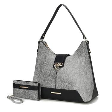 Imagem de MKF Collection Bolsa Hobo para mulheres e conjunto de carteira de pulso, conjunto de bolsa de mão de couro vegano, bolsas de ombro por Mia K, Jeans Cb Graciela - preto