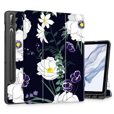 Imagem de Mektron Capa para tablet Samsung Galaxy Tab S9 de 11 polegadas modelo X710/X716B/X718U, capa rígida fosca com função despertar/hibernar automática, suporte multi-ângulo para Galaxy S9, flores de jardim