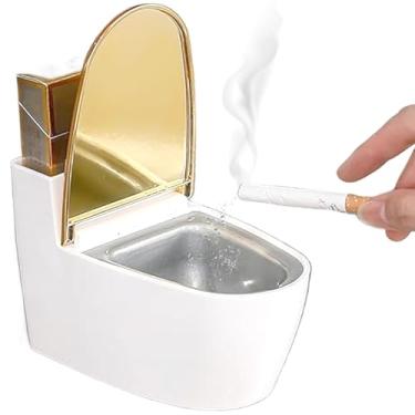 Imagem de Cinzeiro de vaso sanitário, cinzeiros frescos de aço inoxidável à prova de fogo, cinzeiro de pé/montado na parede com tampa e caixa de armazenamento, decoração chique para cigarros