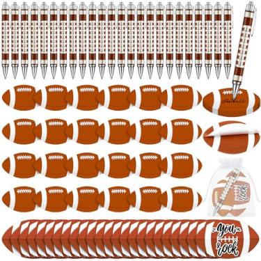 Imagem de Sayglossy 96 peças de lembrancinhas de festa de futebol incluem 24 canetas esferográficas e 24 blocos de notas adesivas, 24 cartões de felicitações e 24 bolsas para decoração de festas esportivas