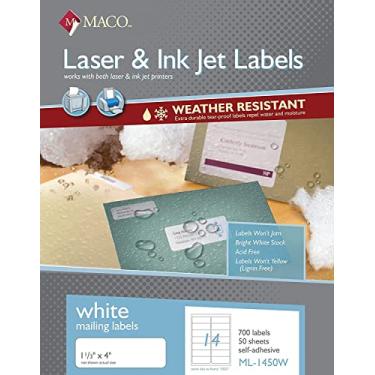Imagem de MACO Etiquetas brancas resistentes às intempéries a laser/jato de tinta, 8,8 x 10 cm, 6 por folha, 300 por caixa (ML-0650W)