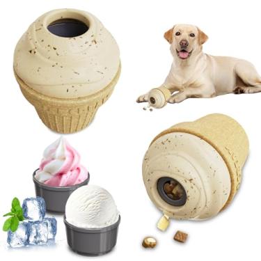Imagem de hwnguJ Adorável brinquedo para cachorro com cone de sorvete, comida úmida preenchível, à prova de vazamento, com design de redemoinho de chocolate | Congelável para resfriamento de verão