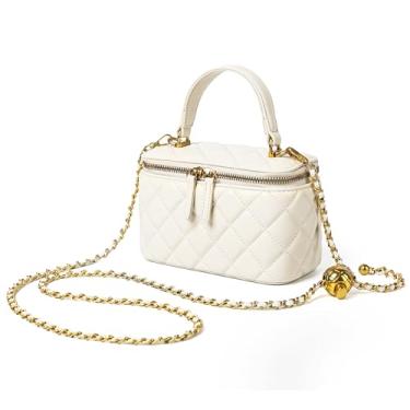 Imagem de DORIS&JACKY Pequena bolsa tiracolo acolchoada feminina de couro de designer mini bolsa com alça superior com alça de corrente de metal, 3 - Branco, L7" x H4.2" x W3.2" (L17.8 x H10.7 x W8.1 cm)