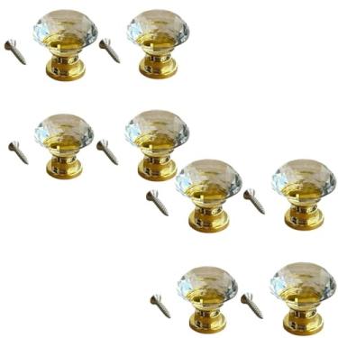 Imagem de Puxador de Cristal Decorativo, Base Dourada, 25mm, Kit com 8 Peças para Armários e Gavetas