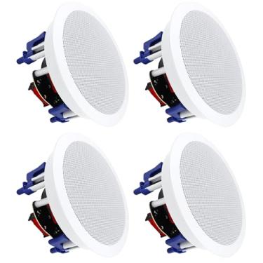 Imagem de STUDIOFINIX Alto-falantes de teto de 14 cm, 600 watts, suporte nivelado passivo com fio para home theater, sala de estar, escritório, cozinha, sala de estudo, porão, pátio coberto e suporte embutido