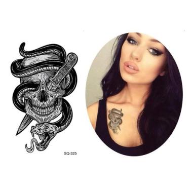 Imagem de Tatuagem Temporária Serpete E Caveira Dark Estilo - 3I