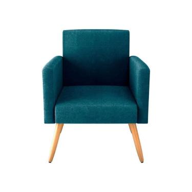 Imagem de Kit 2 Poltronas Decorativas E Puff Decorativo Pés Palito Dallas Matrix Veludo Turkey Petróleo