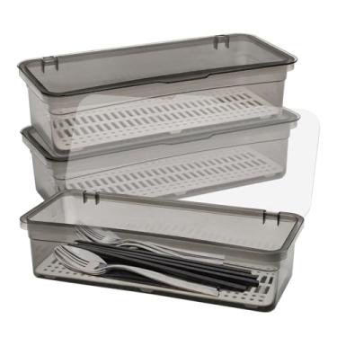 Imagem de ASTIMESA Bandeja de talheres de 3 peças com tampa e escorredor, organizador de talheres transparente, organizador de gaveta de utensílios de mesa empilhável para manter seus talheres organizados e