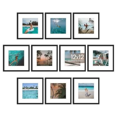 Imagem de upsimples Conjunto de 10 porta-retratos de 30 x 30 cm, exiba imagens 20 x 20 com tapete ou 30 x 30 sem, colagem de várias molduras para parede ou mesa, preto