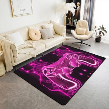 Imagem de Feelyou Tapete de área para gamer, controle de jogo, tapetes para sala de estar, 3 x 5, meninos, favo de mel, presentes decorativos, conjunto de tapetes decorativos, padrão de gamepad, rosa, vermelho,
