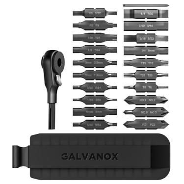 Imagem de Galvanox Conjunto de acessórios de 22 peças, compatível com Leatherman Multi-Tools [59HRC] Kit de brocas dupla face endurecidas de 21 peças com chave de catraca de ponta plana e suporte de bainha