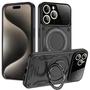 Imagem de Capa protetora de suporte de espelho completo para lente adequada para iPhone16 15 14 13 12 11 Pro Max capa magnética para celular, preta, para iPhone 16 Pro